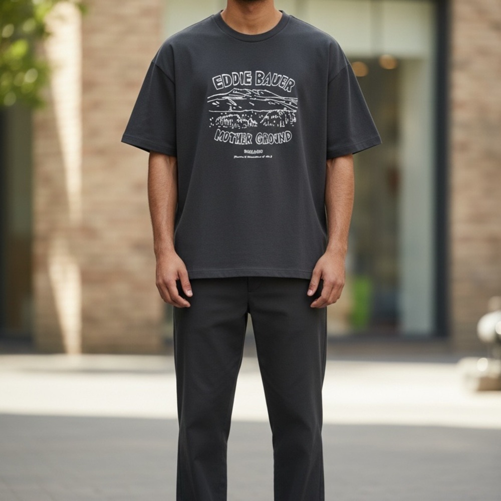 Eddie Bauer Mother Ground Graphic T-Shirt Black XL Outdoor Mountain Print NWOT